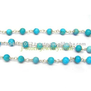 Chaîne en perles turquoise, chaînes turquoise en argent